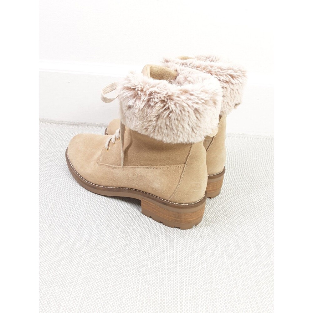 Antonio De Faria Lexi Size 9 Tan Boots Leather Upper Suede Faux Fur Combat Moto - Picture 6 of 15
